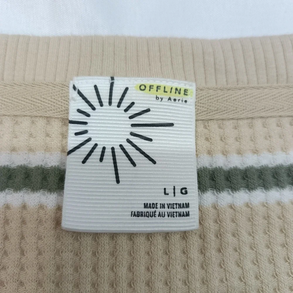 Offline By Aerie Womens L Beige Green Striped Oversized Pullover Sweater Casual